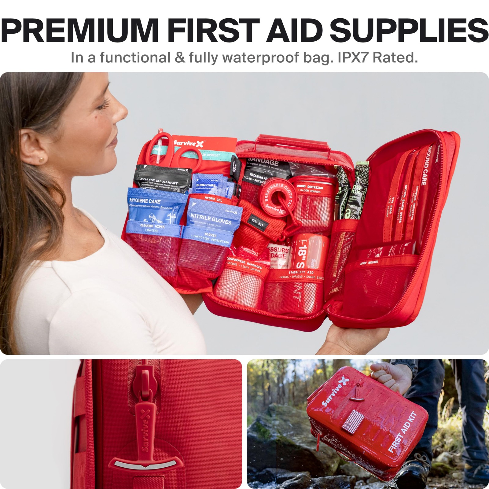 Large Waterproof First Aid Kit for Car, Travel & Home – Emergency Kit for Hik…