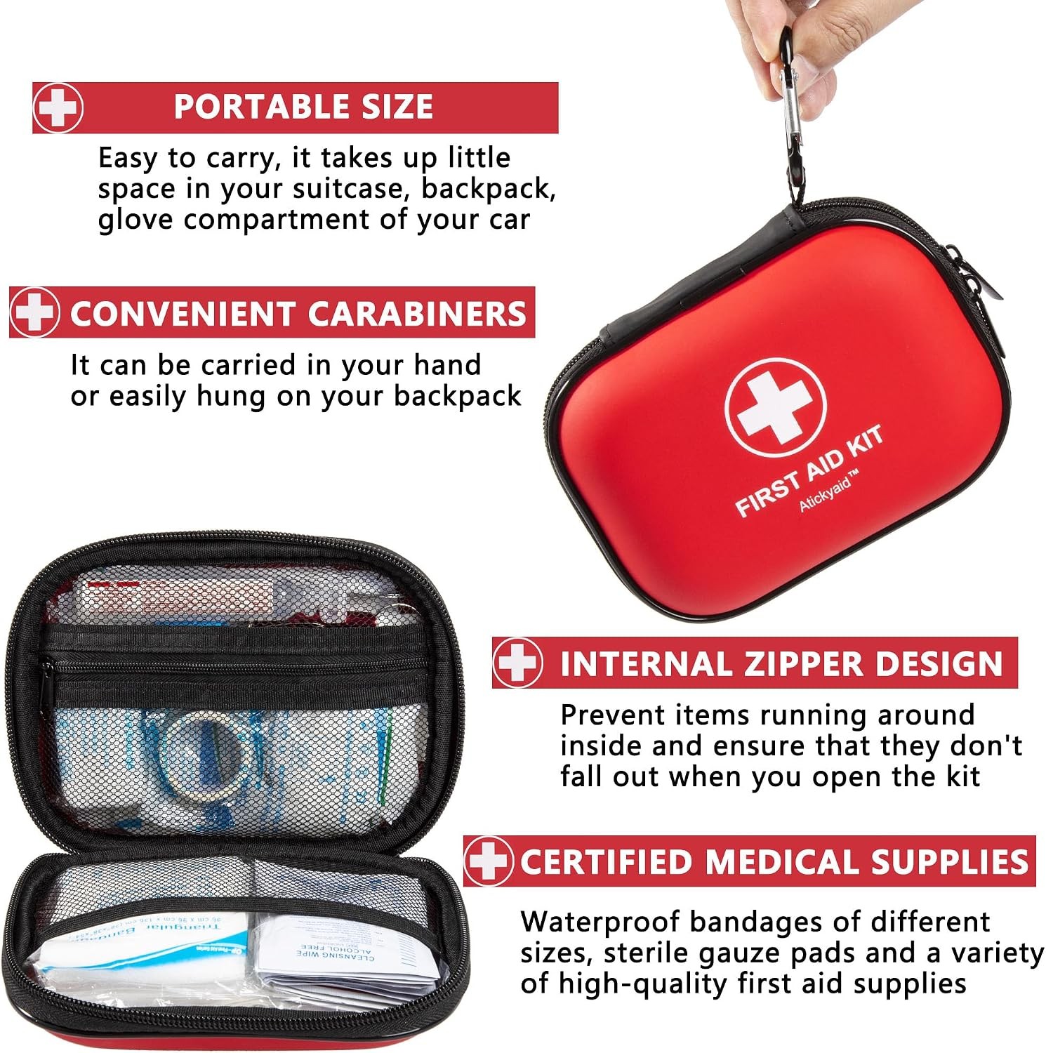 Mini First Aid Kit 120 Piece Waterproof Hard Shell Red