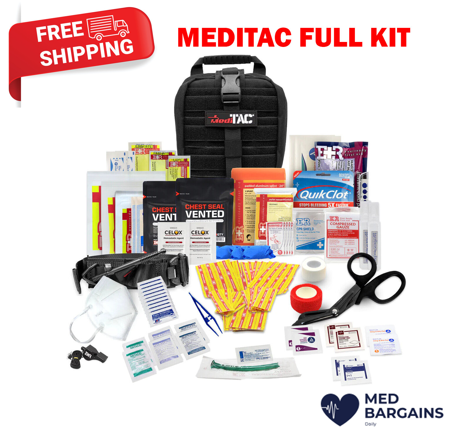 MediTac Full Tactical Trauma Kit Small Rip-Away Owl Type Bandages EMT – BLACK