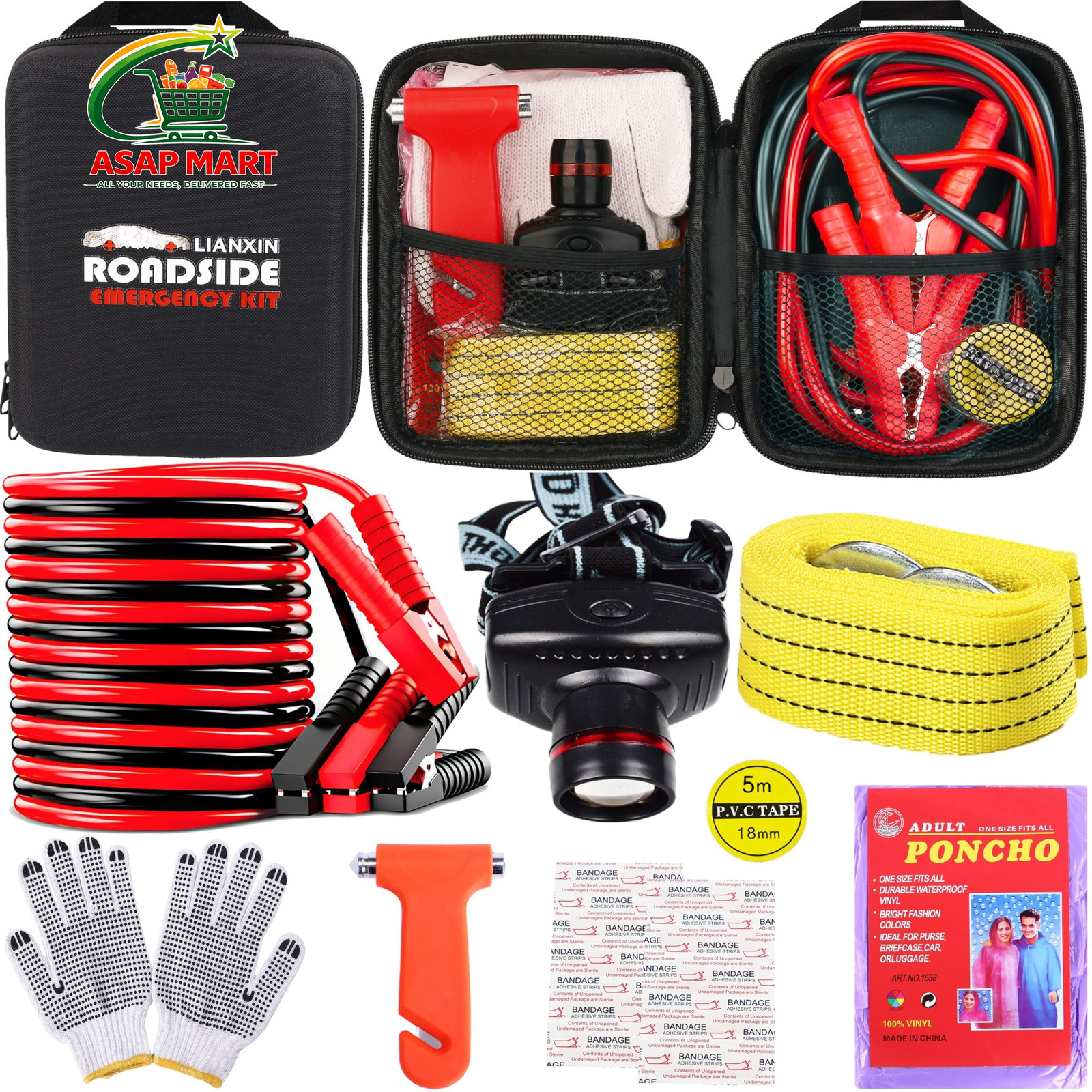 LIANXIN Car Roadside Emergency Kit, with Jumper Cables Automotive Black