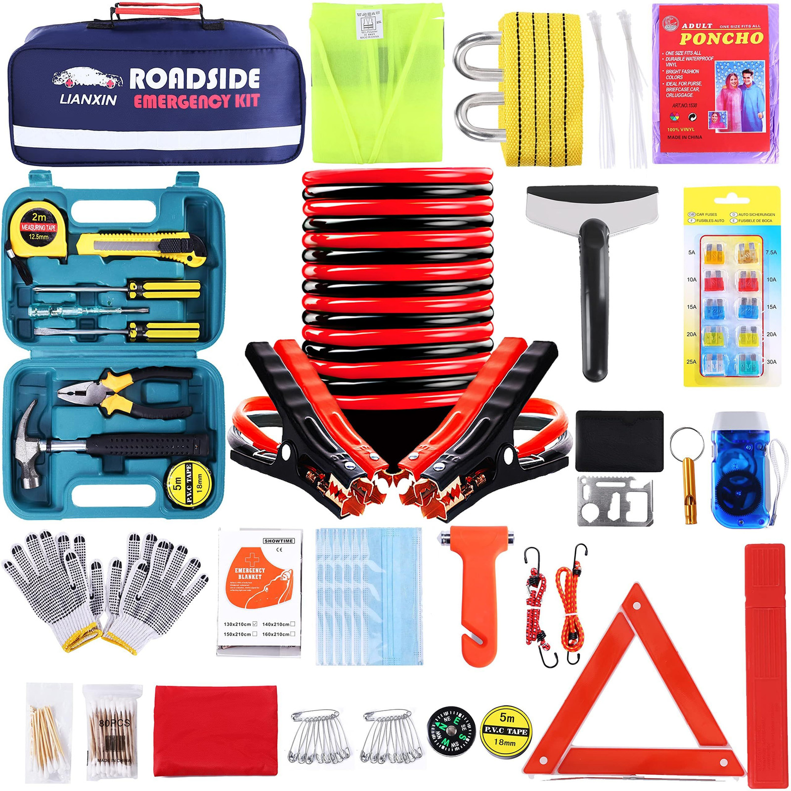 LIANXIN Roadside Assistance Emergency Kit – Car 15in*7in*7.3in, Blue
