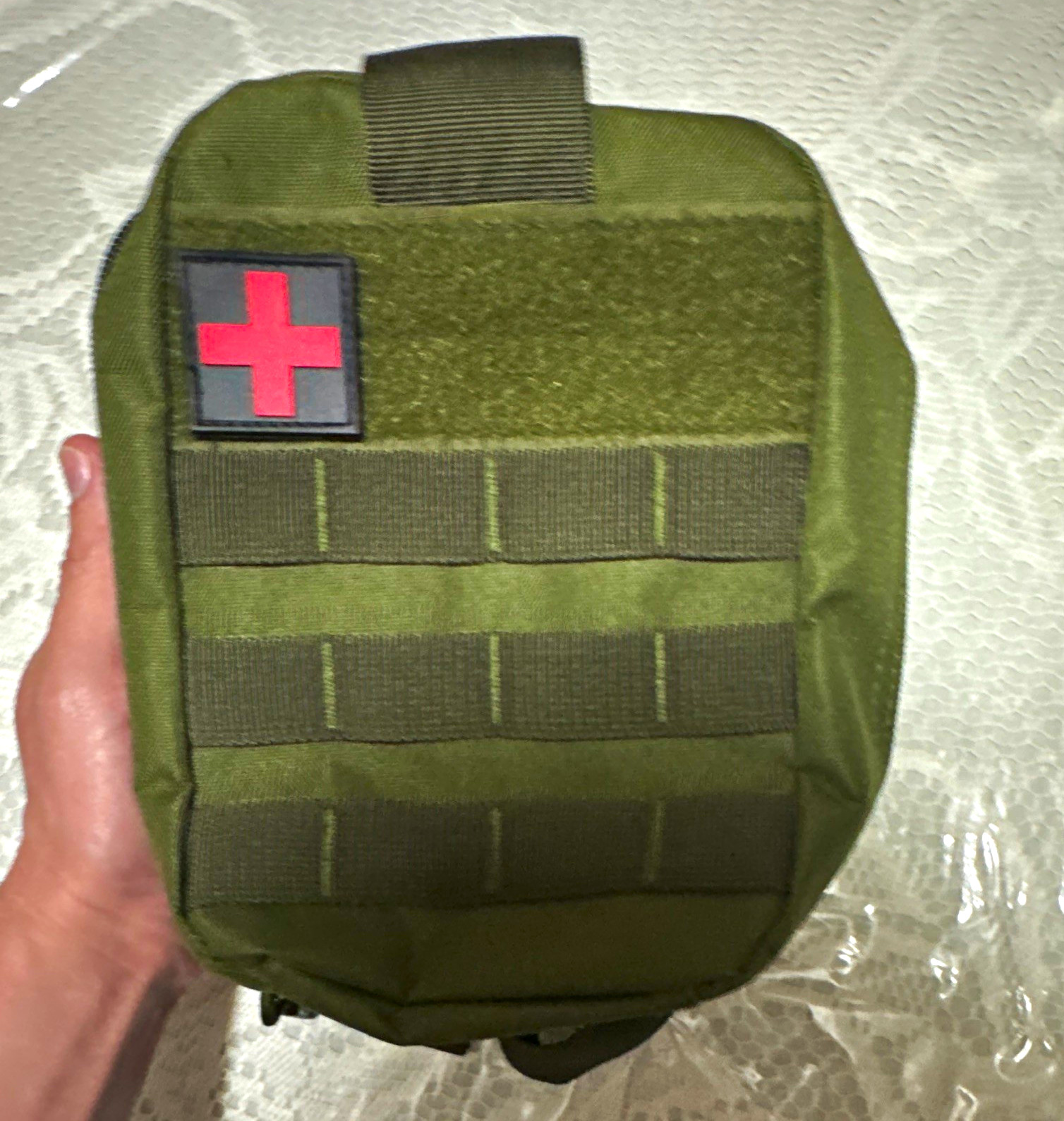 Green MOLLE Portable First Aid Bag Pouch with Red Cross Patch