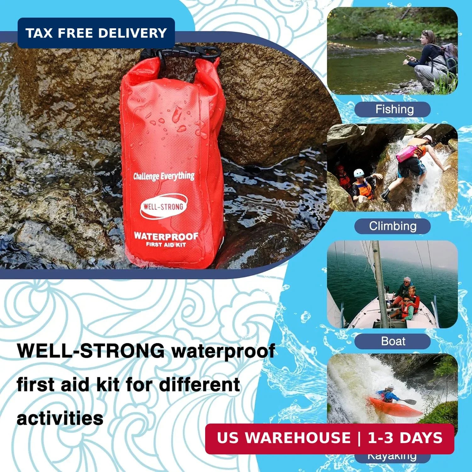 Waterproof First Aid Kit Roll Top Boat Emergency Kit with Waterproof Contents fo