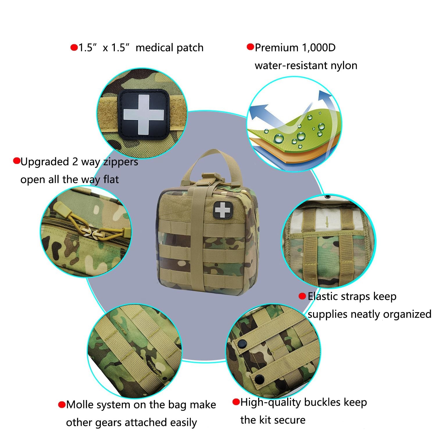 First Aid Kit Med Medical – Kit Rip-Off 180 pcs Water-Resistant Emergency Kit…