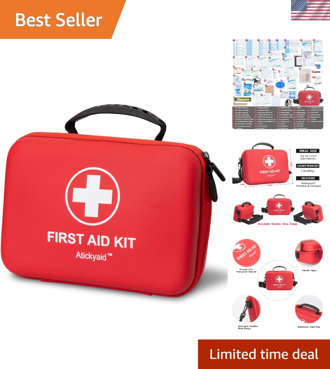340-Piece Waterproof First Aid Kit – Portable Medical Supplies for Home & Travel