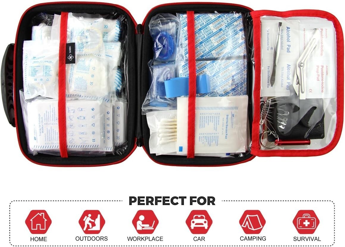 Portable First Aid Kit in Waterproof EVA Case – Essential for Home, Car, Outdoor