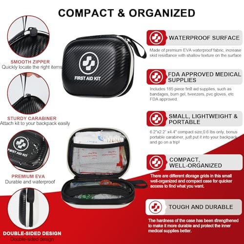185-Piece Waterproof First Aid Kit – Portable Hard Case for Home, Car, Travel