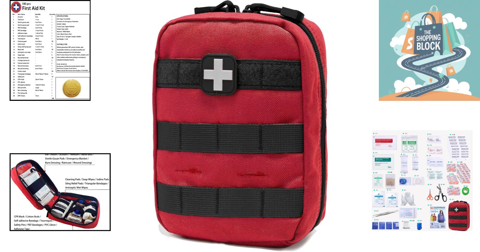 Red EMT Pouch MOLLE First Aid Kit – 180 Medical Supplies, Tactical, Waterproof