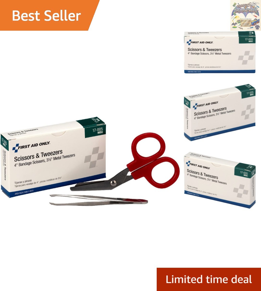 Portable Emergency Scissors and Tweezers Set – 4″ Scissors for Quick First Aid