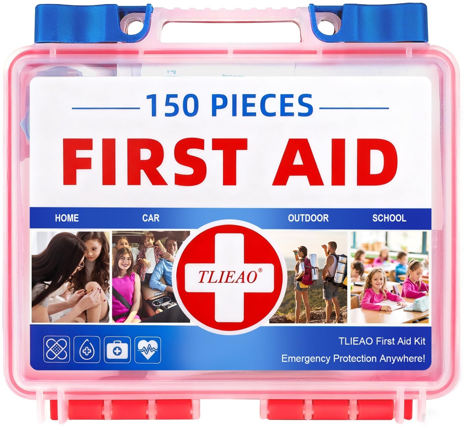 TLIEAO Mini First Aid Kit – 150 Pieces Emergency Medical for Home, Red