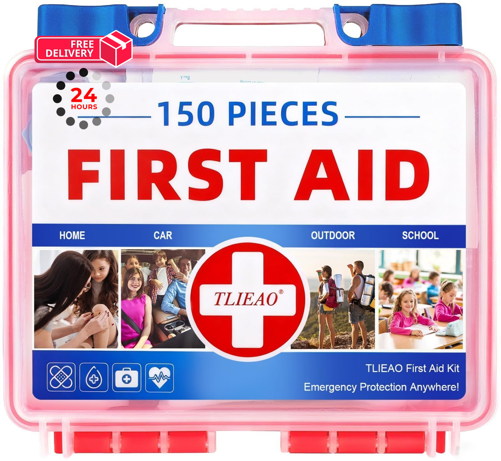 TLIEAO Mini First Aid Kit – 150 Pieces Emergency Medical for Home, Red