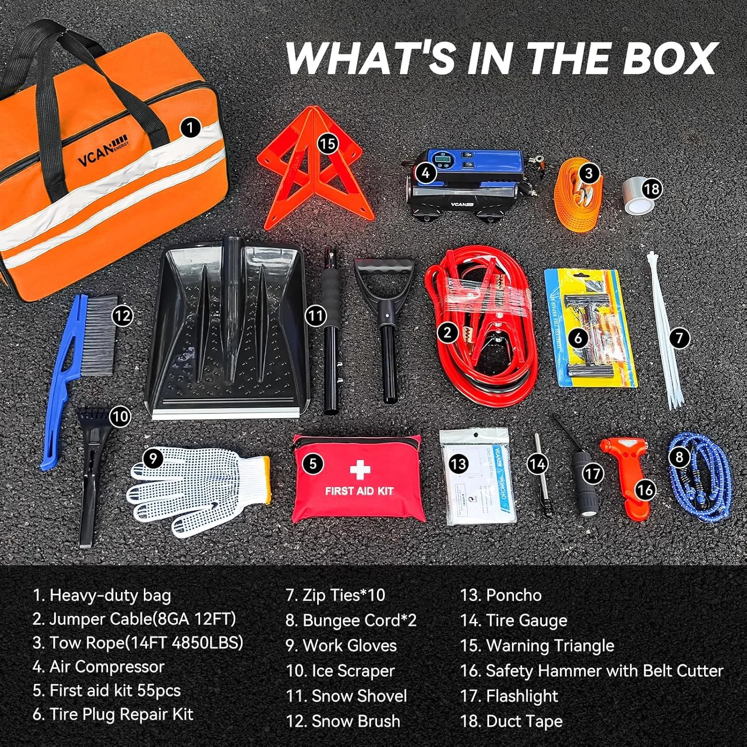 Car Emergency Kit with Portable Air Compressor, Winter Car Safety Roadside Assis