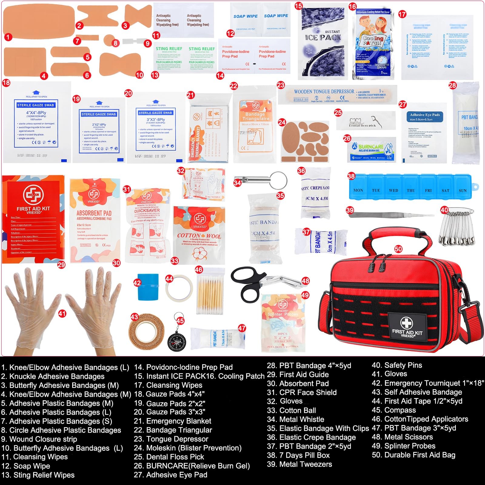 VRIEXSD Premium 450 Piece Large First Aid Kit for Home, Travel, Camping, Car,