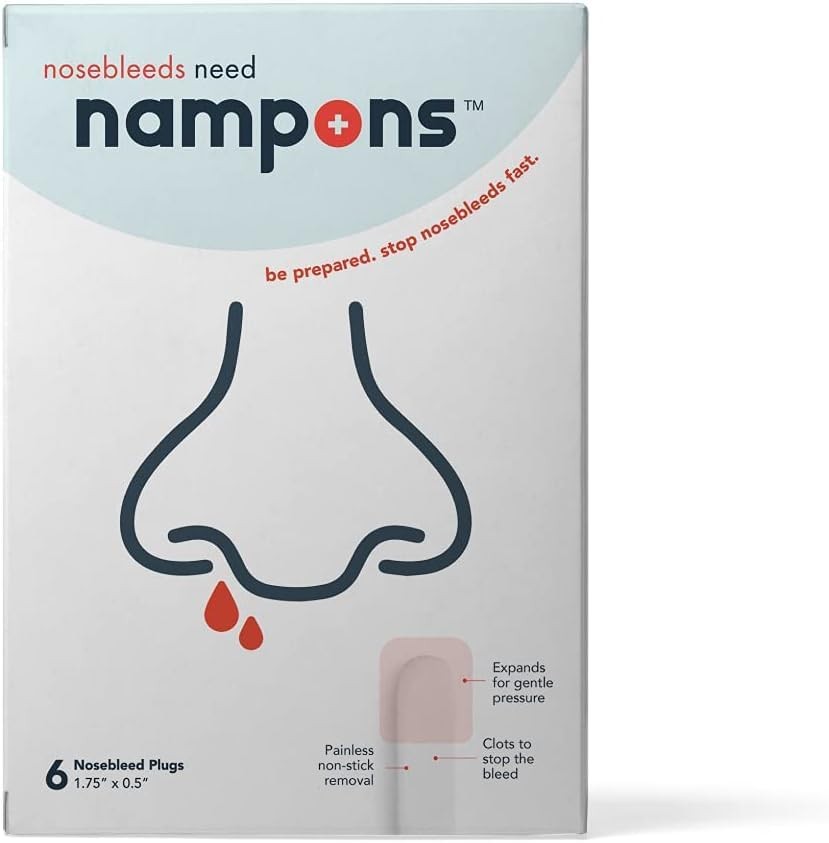 Nampons Nosebleed Stoppers – 6 Nose Bleed Plugs with Clotting 6 Pack, Adult