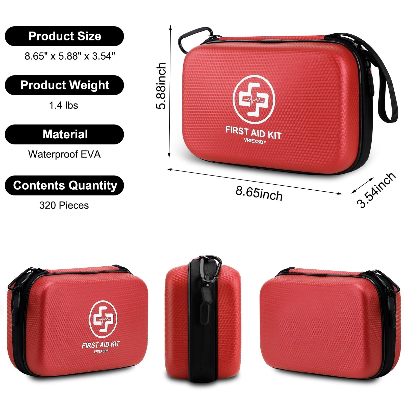 320-Piece Waterproof First Aid Kit – Hard Shell for Home, Camping, Travel & Emer
