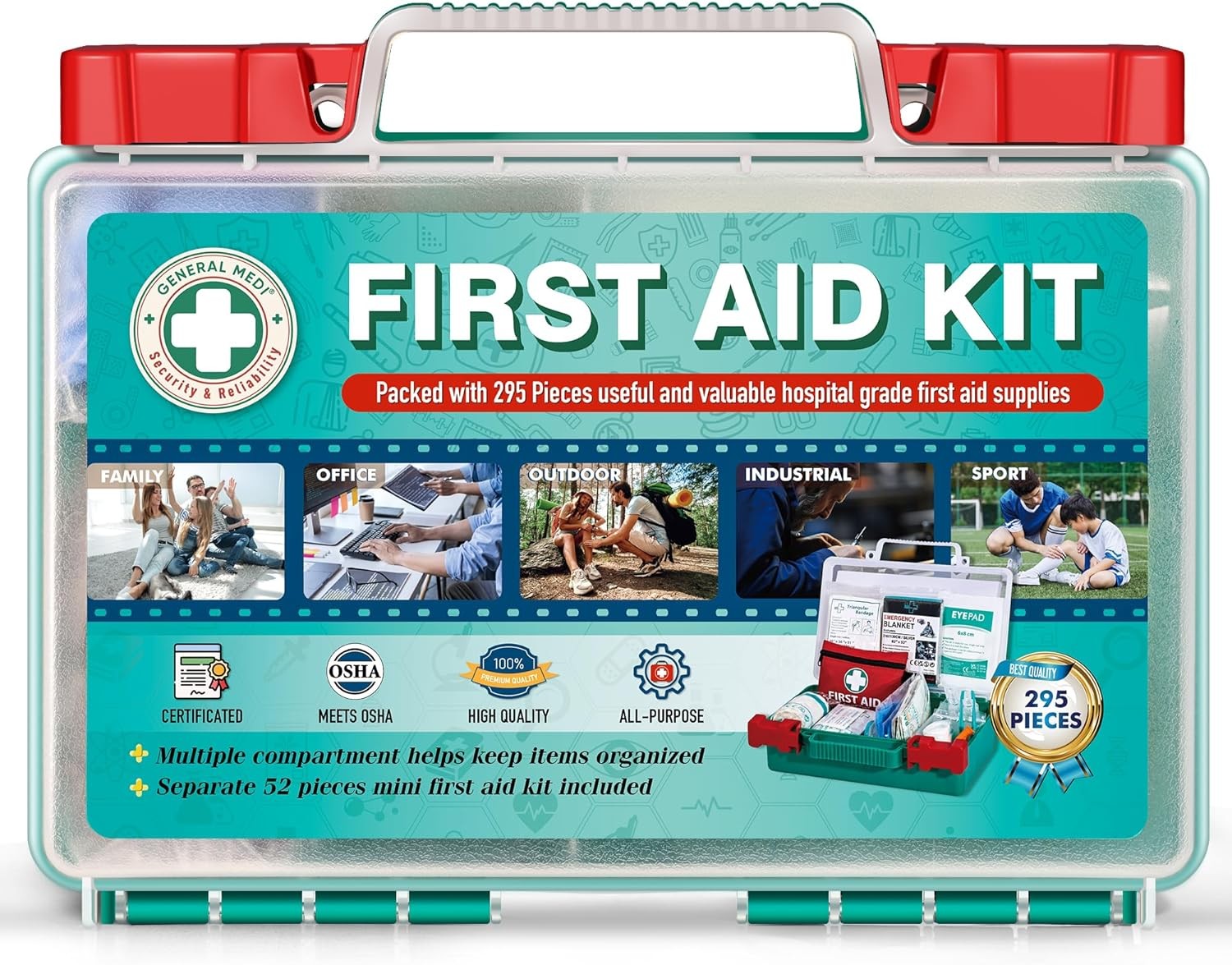 General Medi 110-Pc First Aid Kit for Home, Car, Travel, Camping