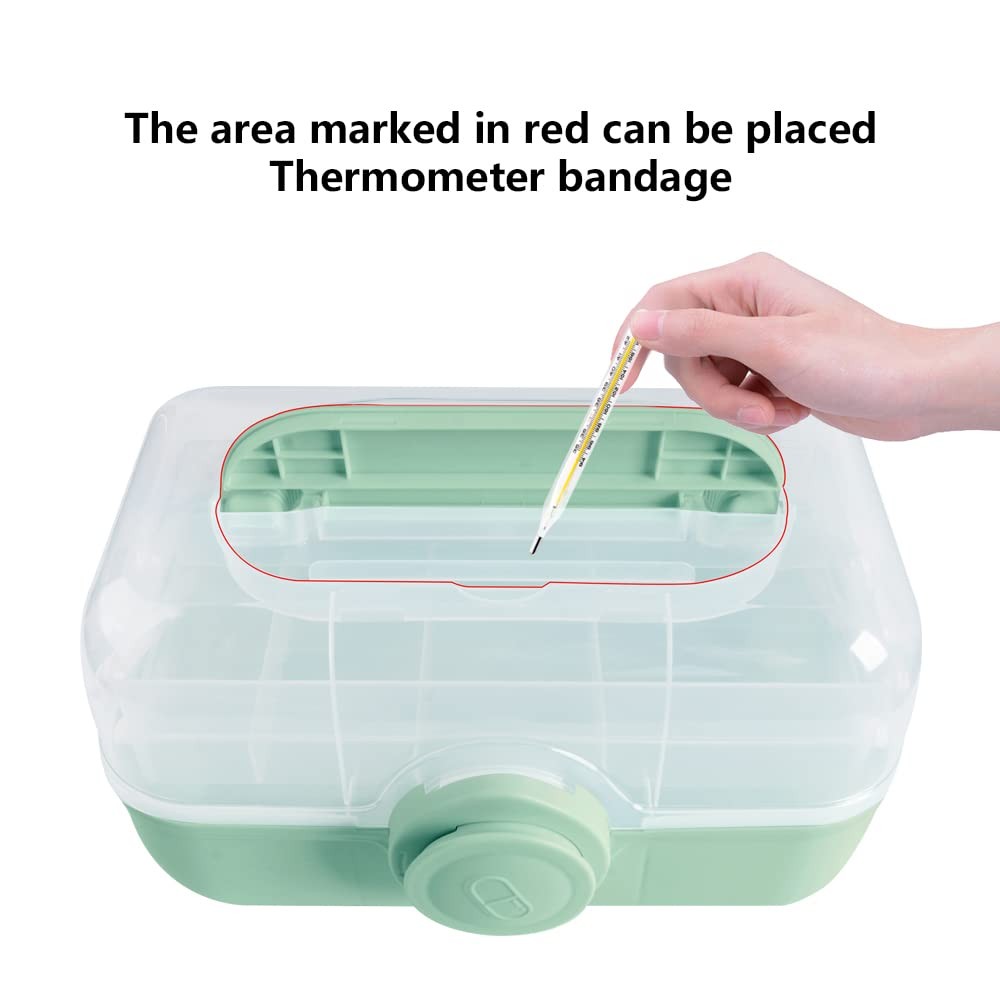 Mairuker Medicine Storage Containers 3-Tier Fold Tray Plastic Medical Green
