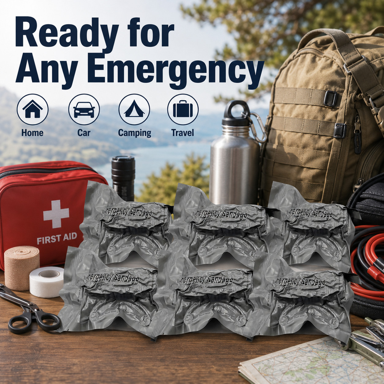 6 PACK 4″ Trauma Bandage Emergency Israeli Style Battle Wound Dressing First Aid
