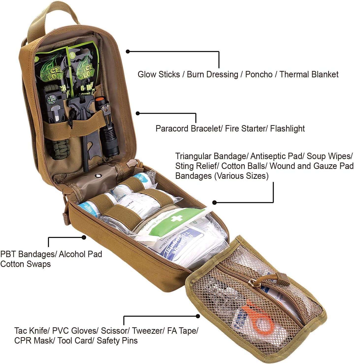 250pc Survival First Aid Kit Medical Emergency Military Trauma Bag Tactical Wate