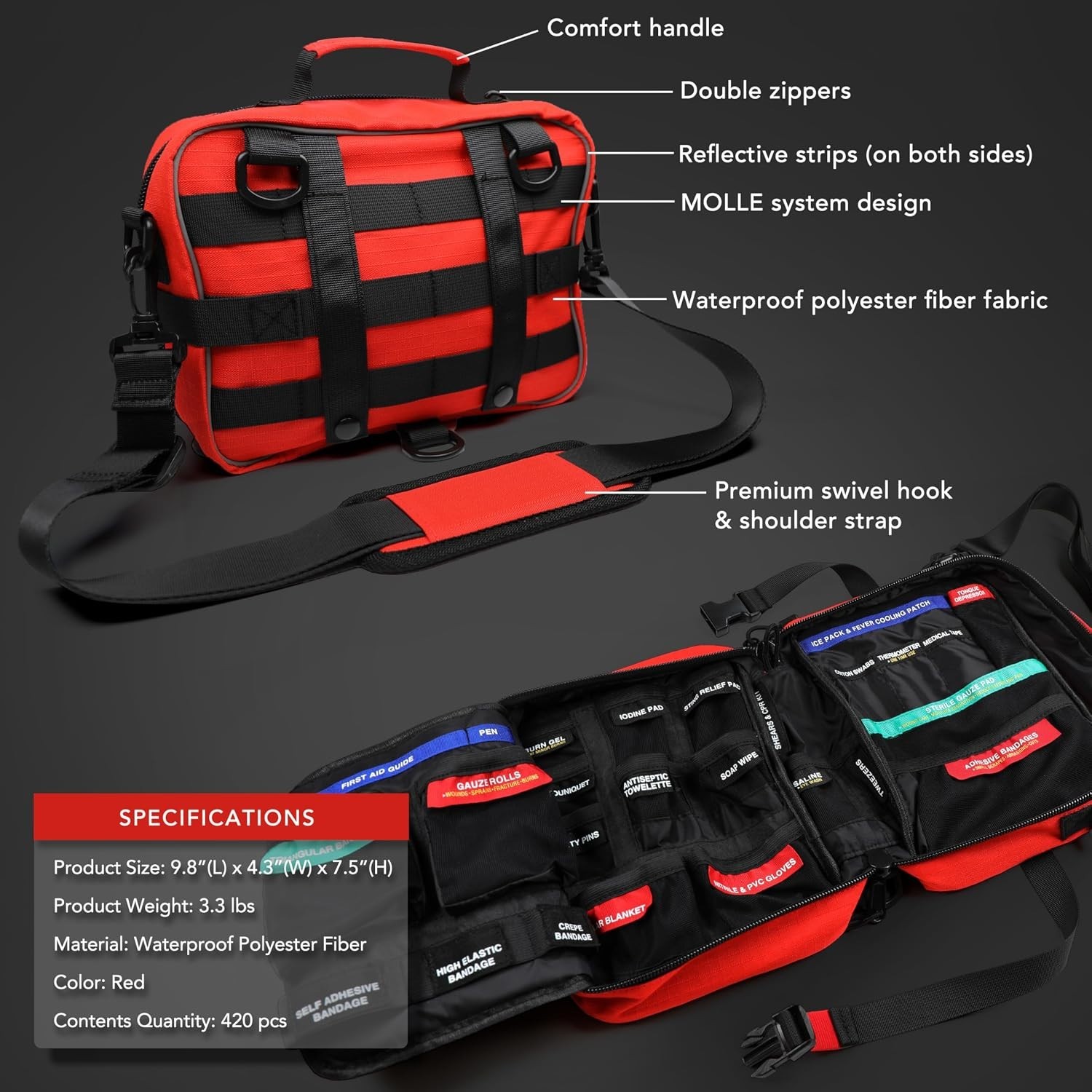 Compact 430-Piece Trauma First Aid Kit – Waterproof & Portable for Any Adventure