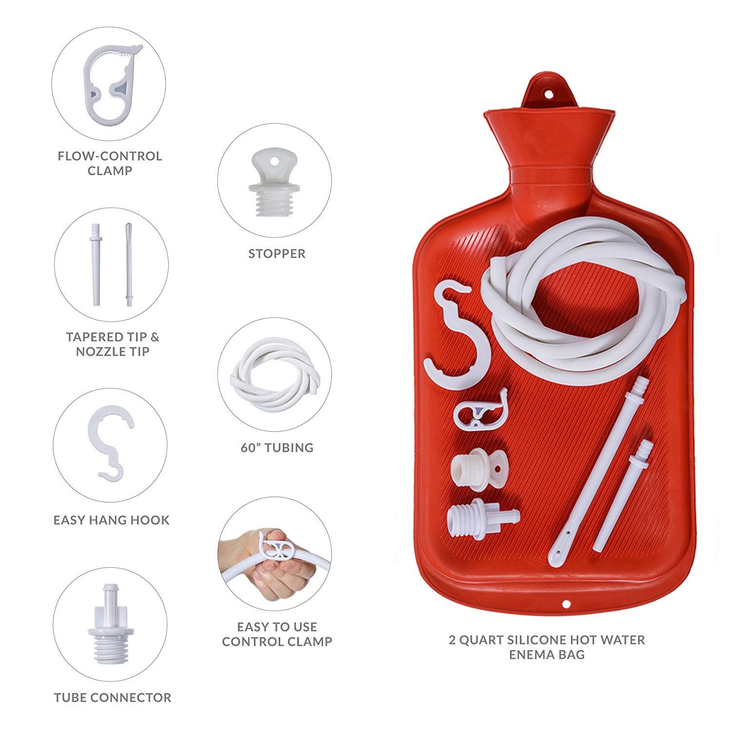 Enema Bag Kit for Colon Cleanse Enemas and Douche 7 Piece Set, Red