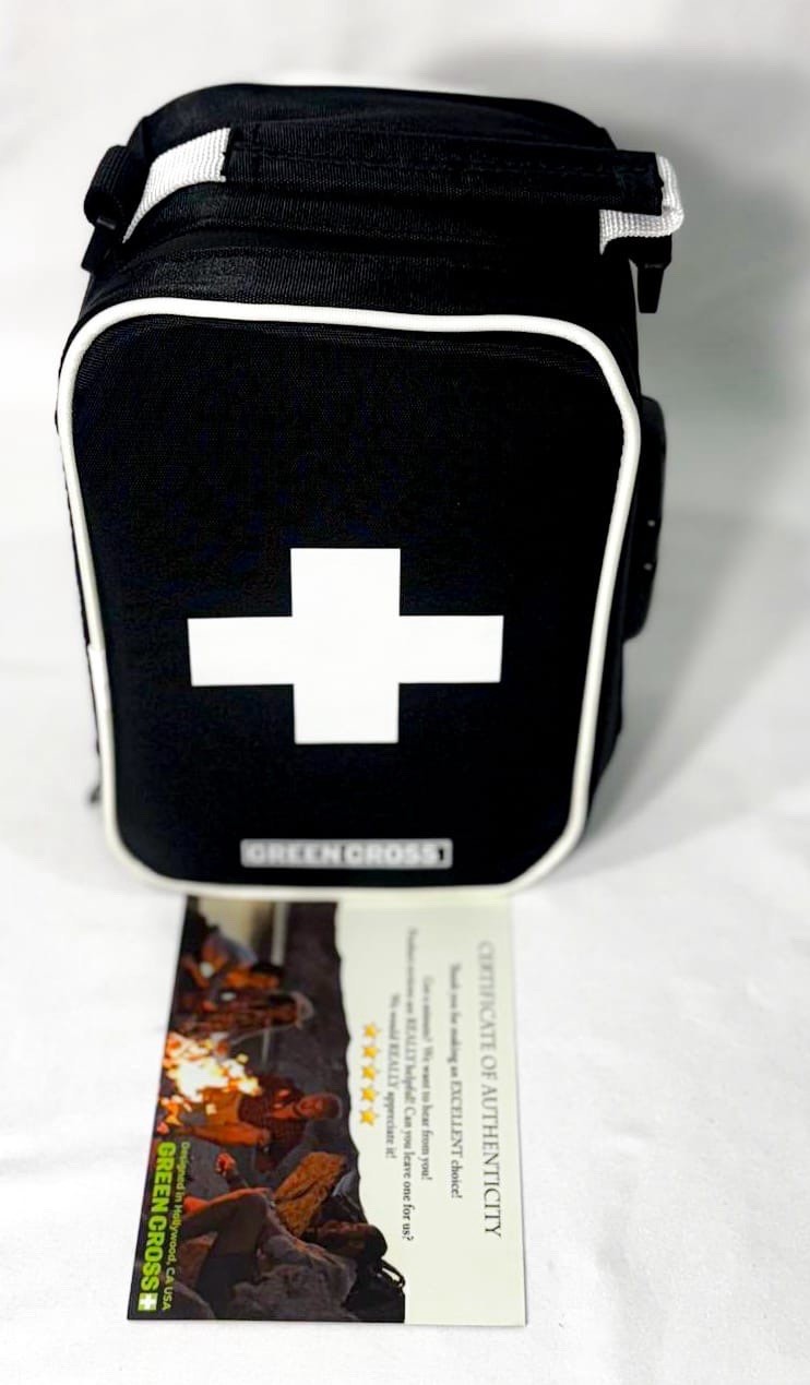 Travel First Aid Medical Organizer Bag Green Cross w/ Strap & Lock (A3)