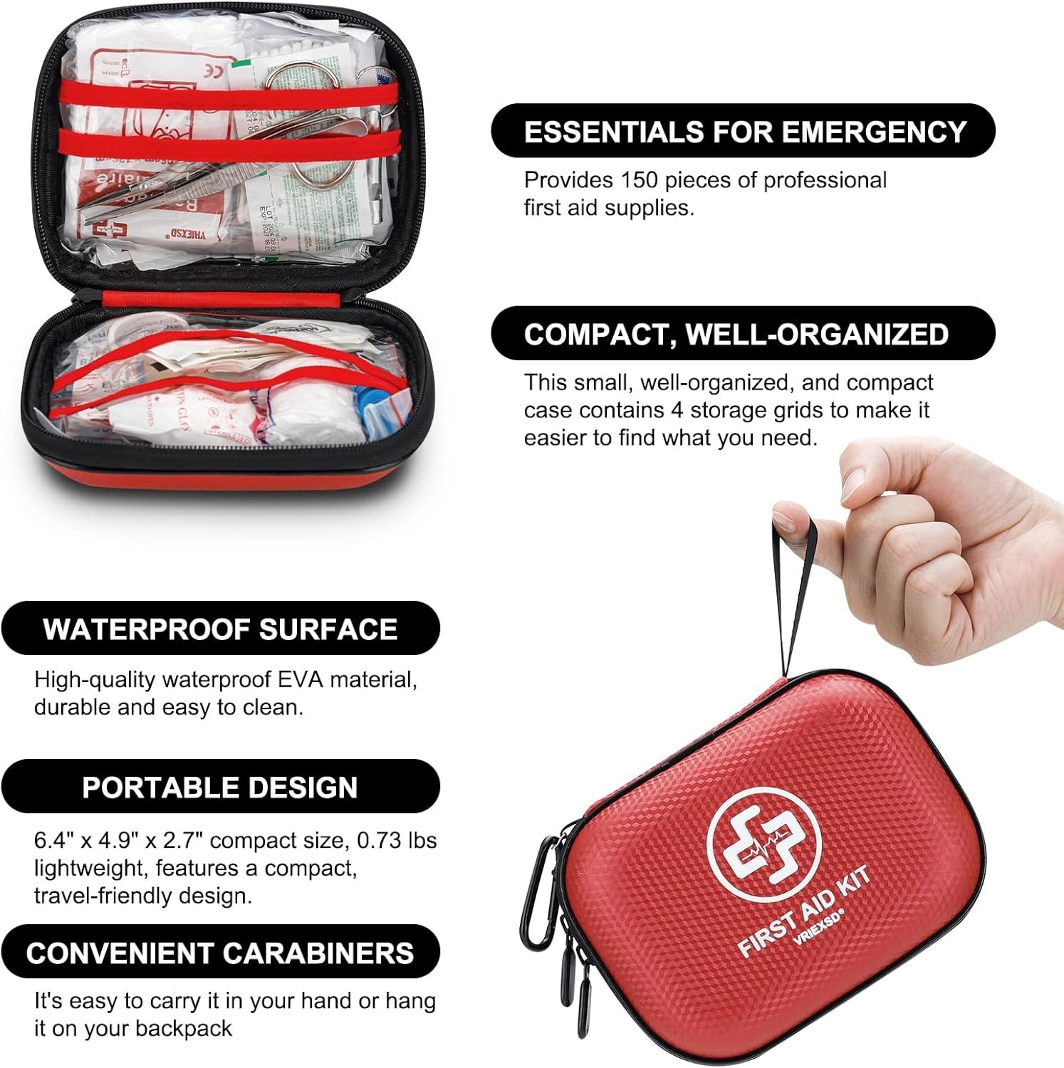 Botiquin Primeros Auxilios 150 Piezas Kit Medico Rojo Viaje Auto Oficina