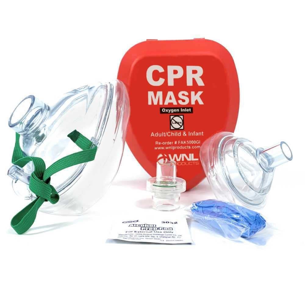 Complete CPR Rescue Mask Kit with Child & Adult Masks, Gloves, and Virus Shield