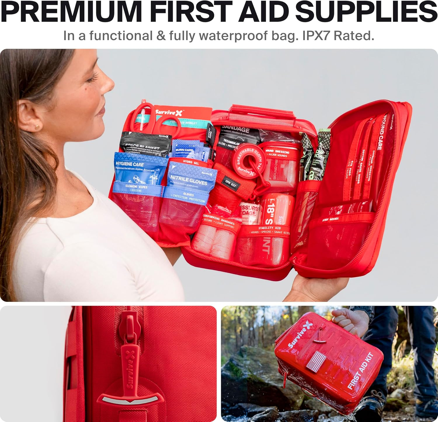 Survivex Large Waterproof First Aid Kit for Car, Travel & Home – Emergency Kit f