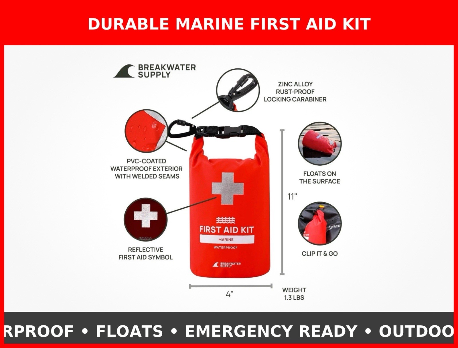 ™ Waterproof Marine First Aid Kit Boat Safety Tool Kit, 100 Piece AFAK Emerge…