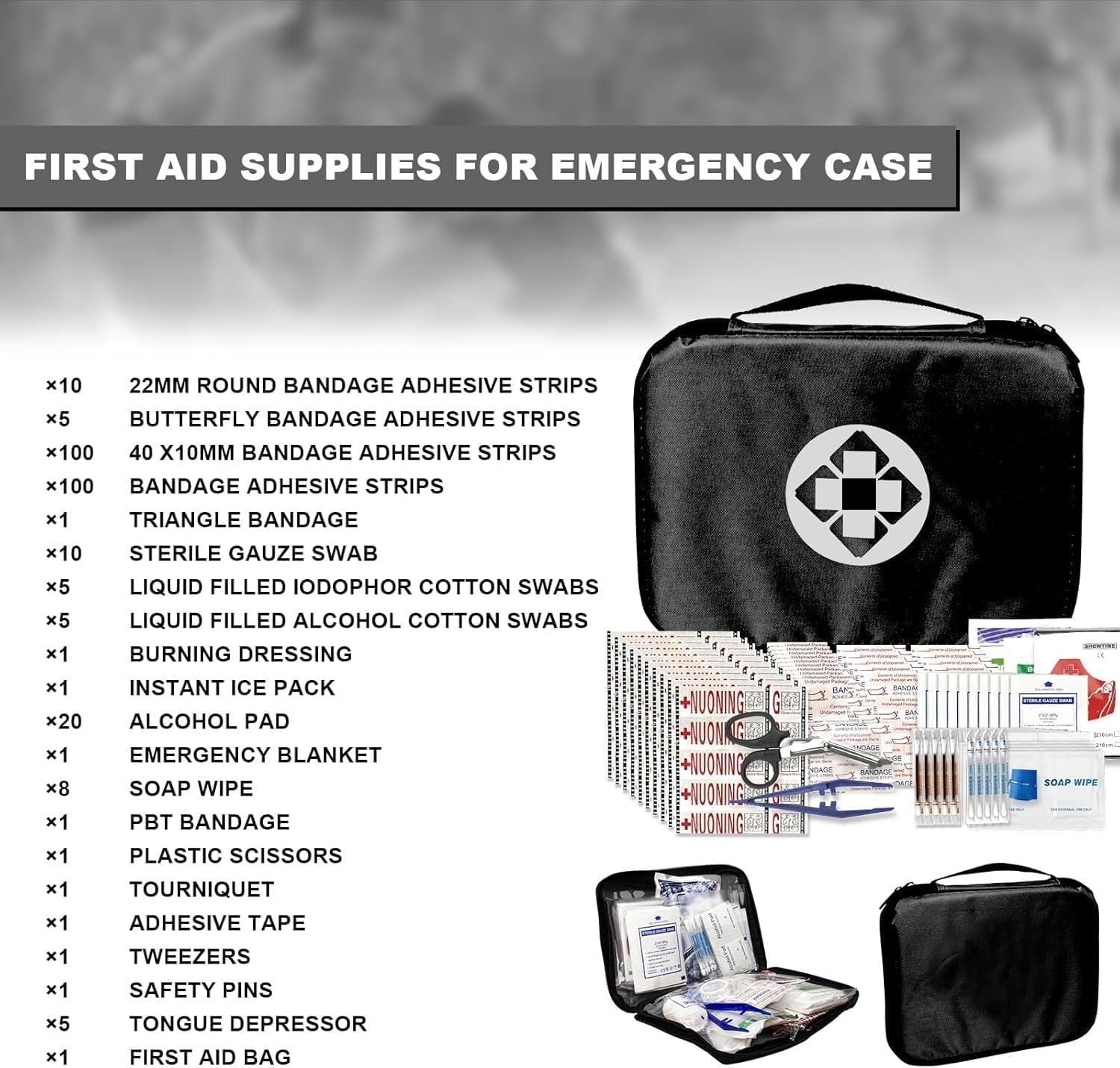 300Piece Travel First Aid Emergency Kit Home Essentials Hiking Survival Black