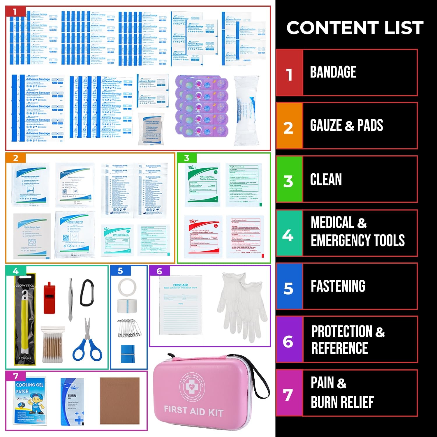 Premium First Aid Kit – 305 Piece Dual-Color Emergency with Pink/White