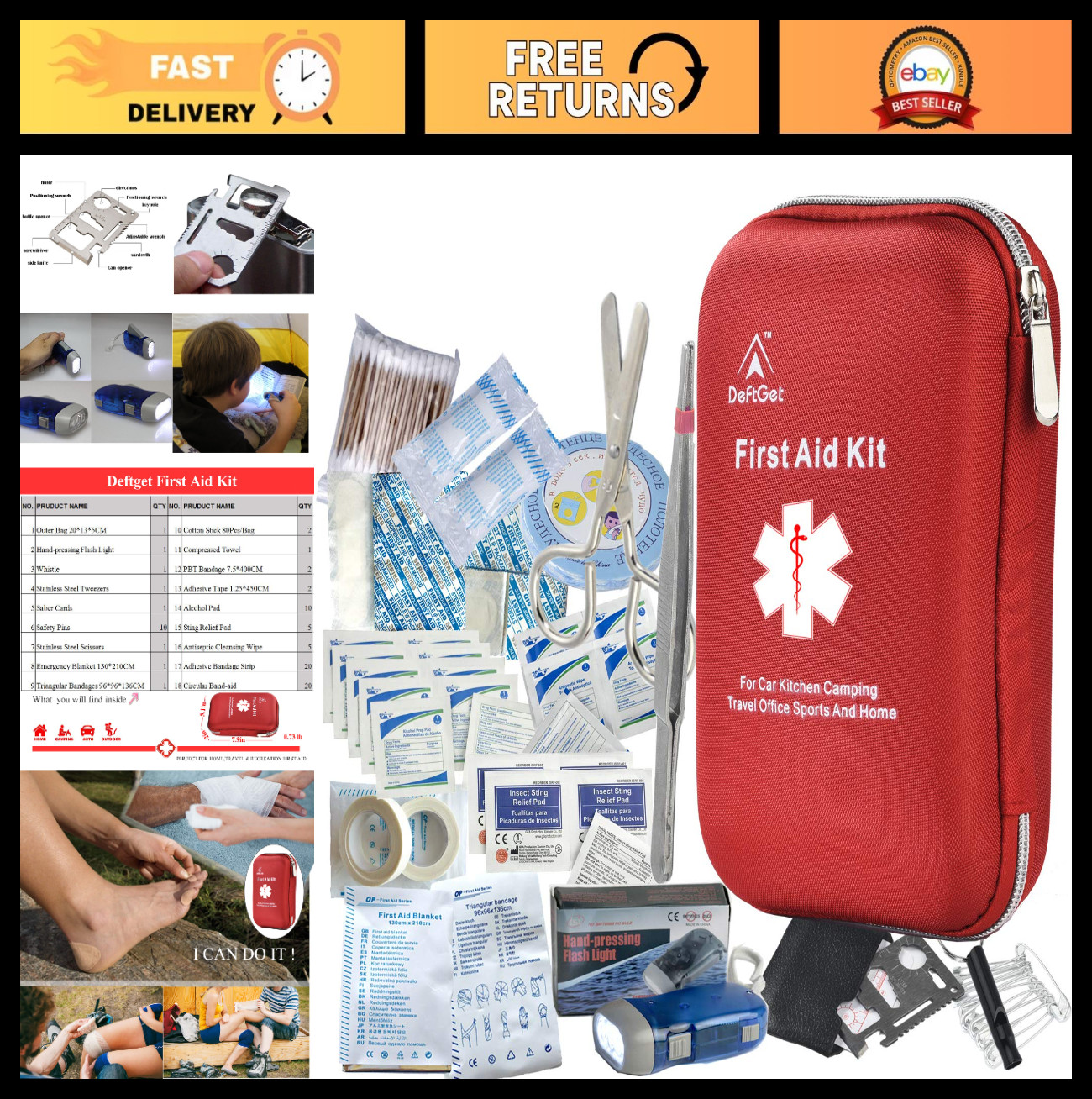 163-Piece Waterproof First Aid Kit | Portable IFAK Survival Gear for Car, Campin