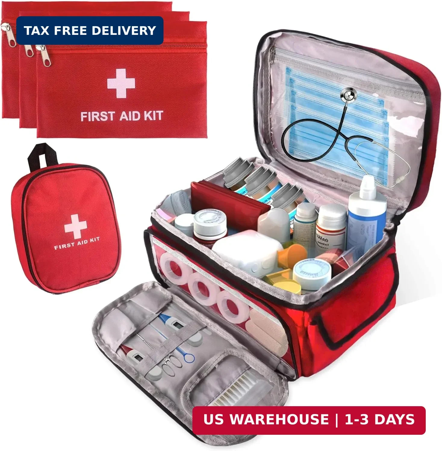 First Aid Bag Empty, 5-Set with Large Medical Organizer, 3 Portable Pouches &…