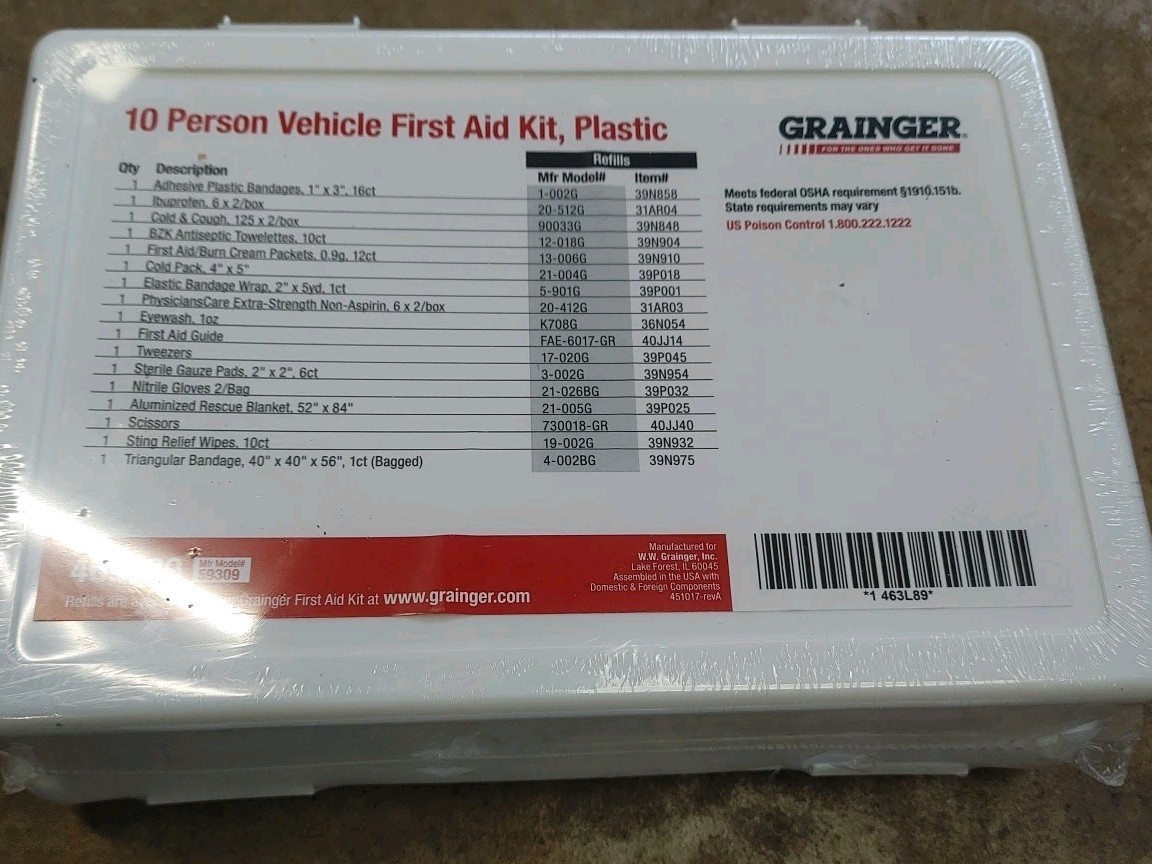 2 Grainger Travel First Aid Kits 10 Person Kit. 2 Medical Vehical Car Kits