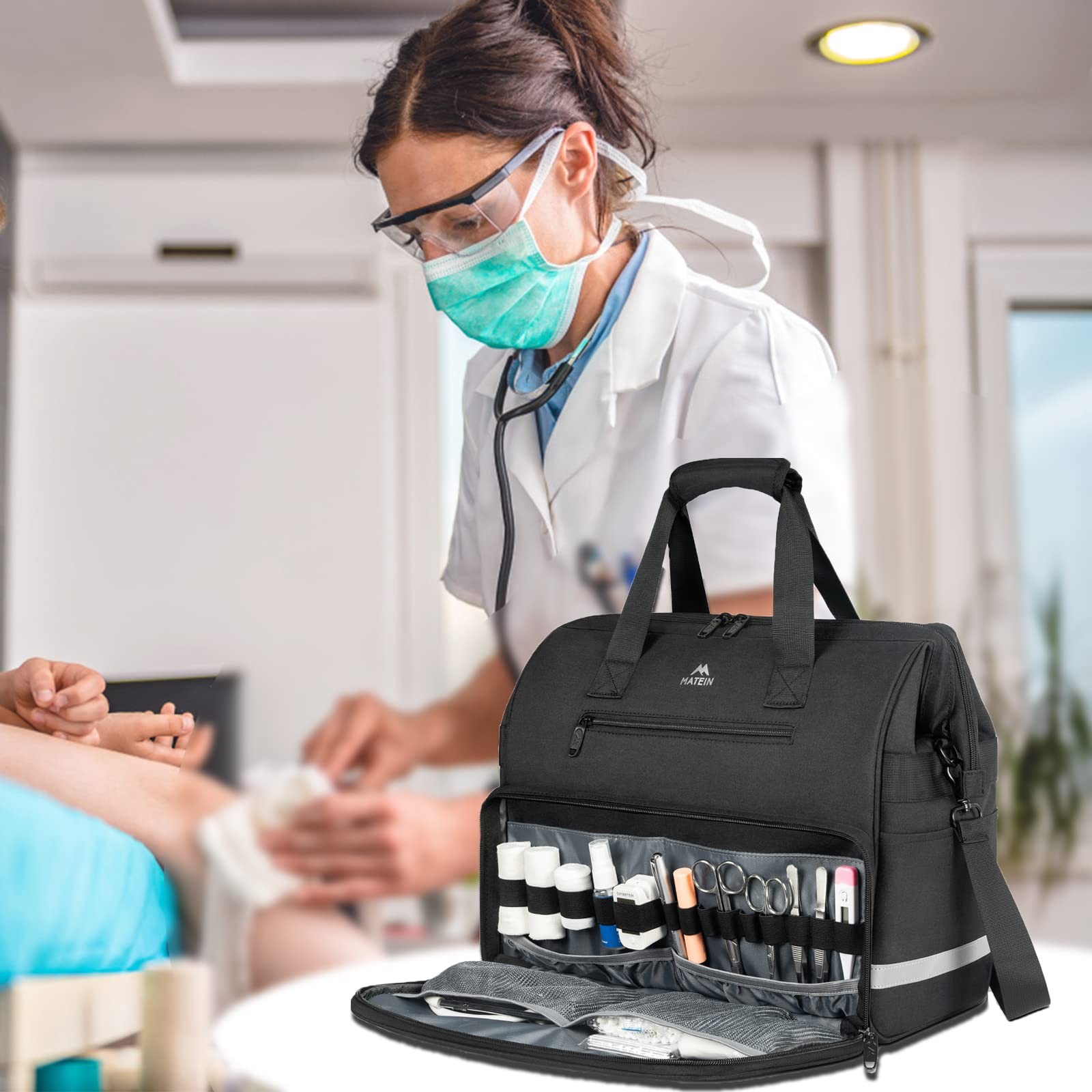 MATEIN Medical Bag, Large Water-Resistant First 1 Count (Pack of 1), Black