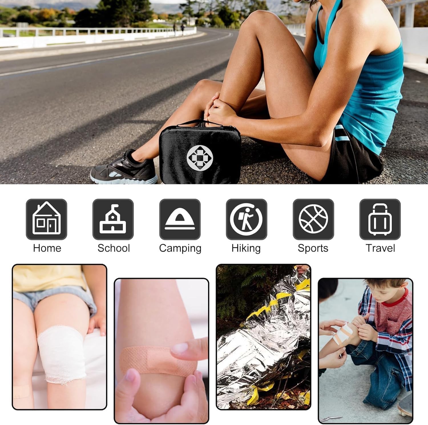 300Piece Travel First Aid Emergency Kit Home Essentials Hiking Survival Black
