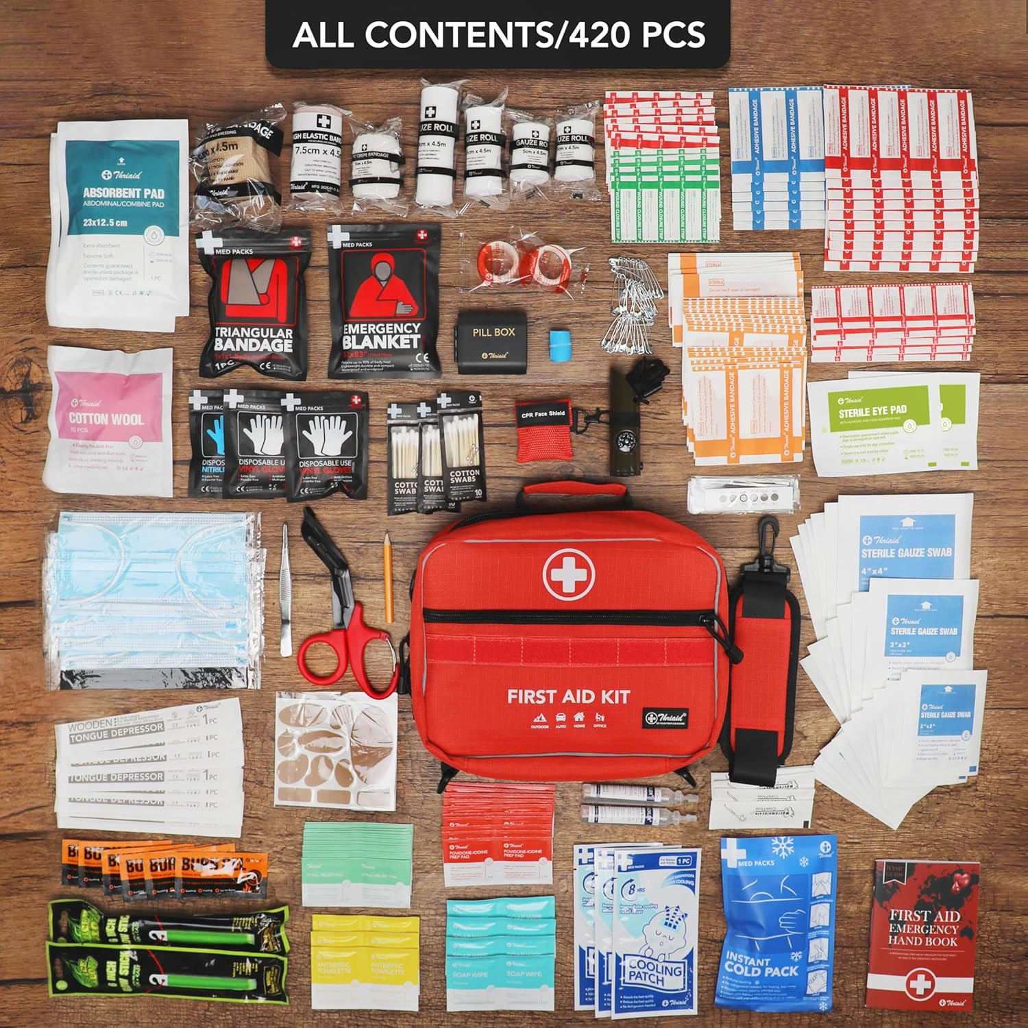 430 Piece First Aid Kit, Well-Organized Premium Waterproof Compact Trauma Medica