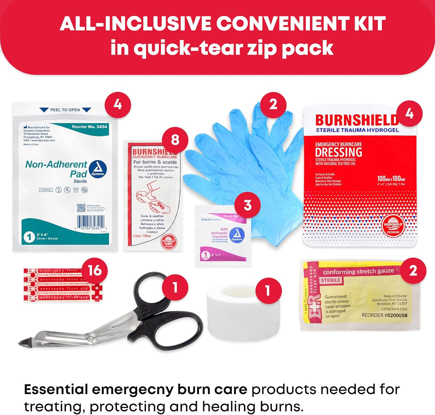 Emergency Burn Kit in Compact First Aid All-Purpose Resealable Pack for Home, Of