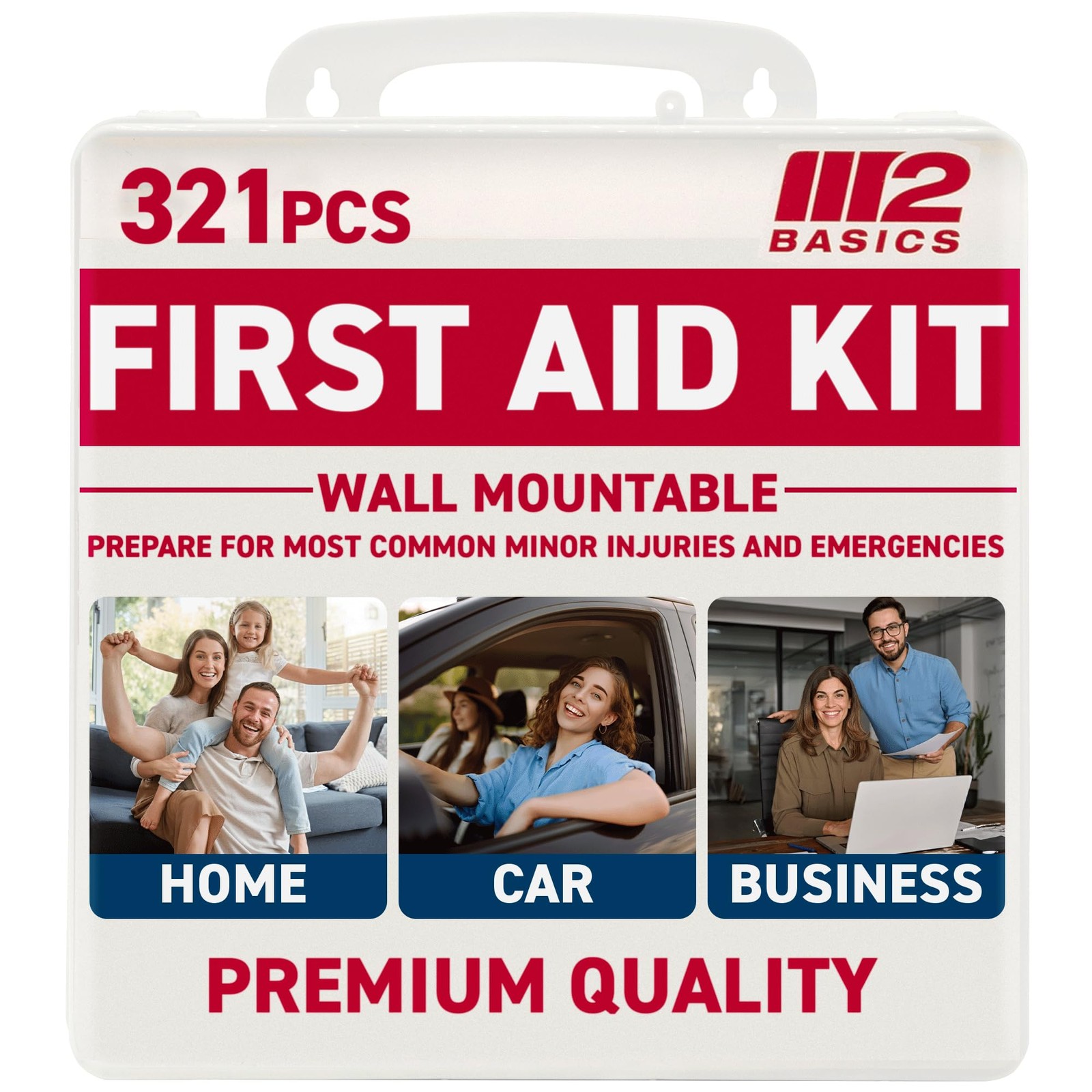 M2 BASICS Premium 321 Piece First Aid Kit – First Aid Kit for Home, Car