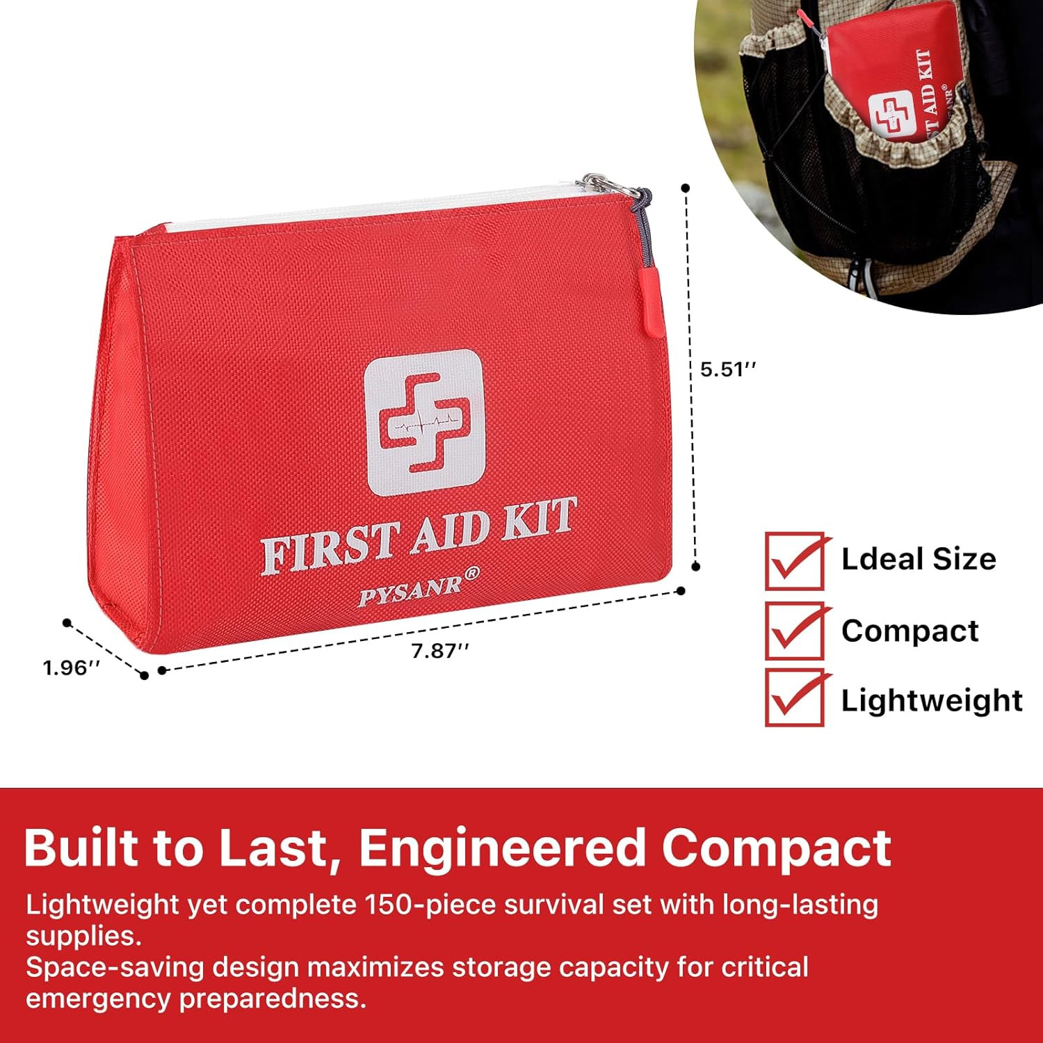 Small First Aid Kit, 150 Piece with Foil Blanket & Scissors, Mini First Aid Bag