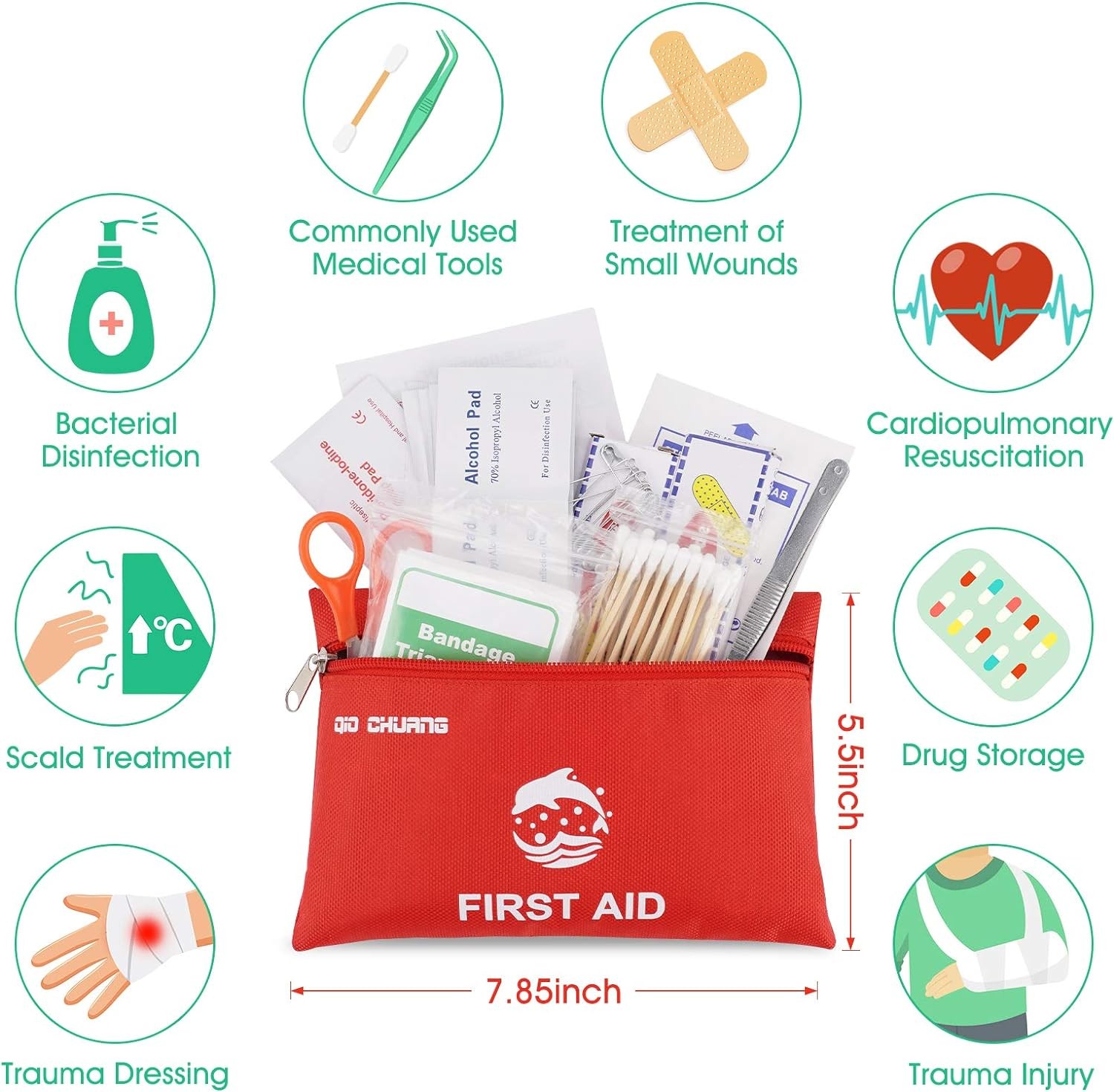87-Pc Small Travel First Aid Kit for Home, Car, Camping, Hiking