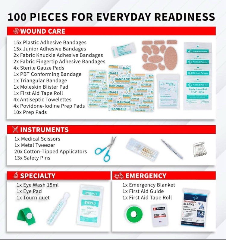 Protect Life Mini First Aid Kit, 100 piece Waterproof Emergency Kit