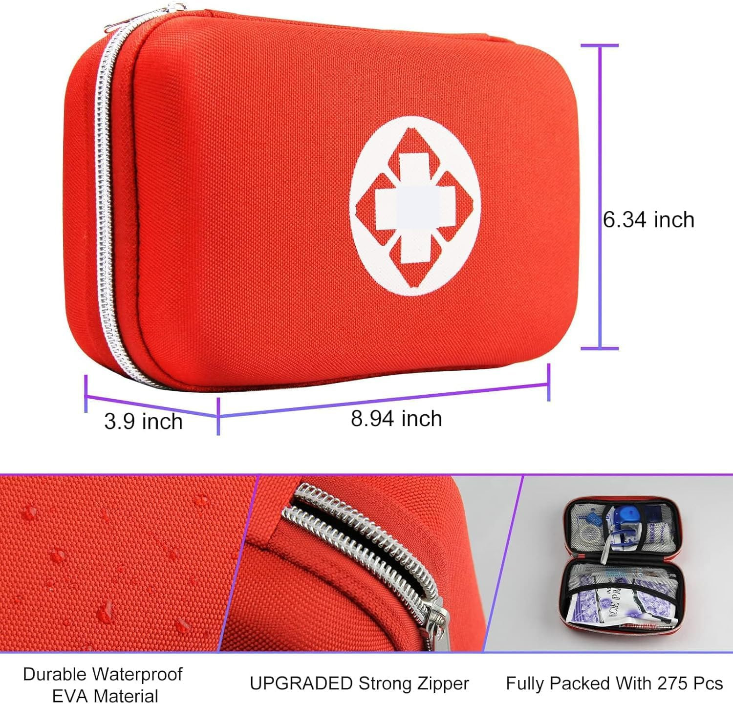 Car First Aid Kits 275Pcs Survival Gear Home Travel Size Small Emergency Kit Tac