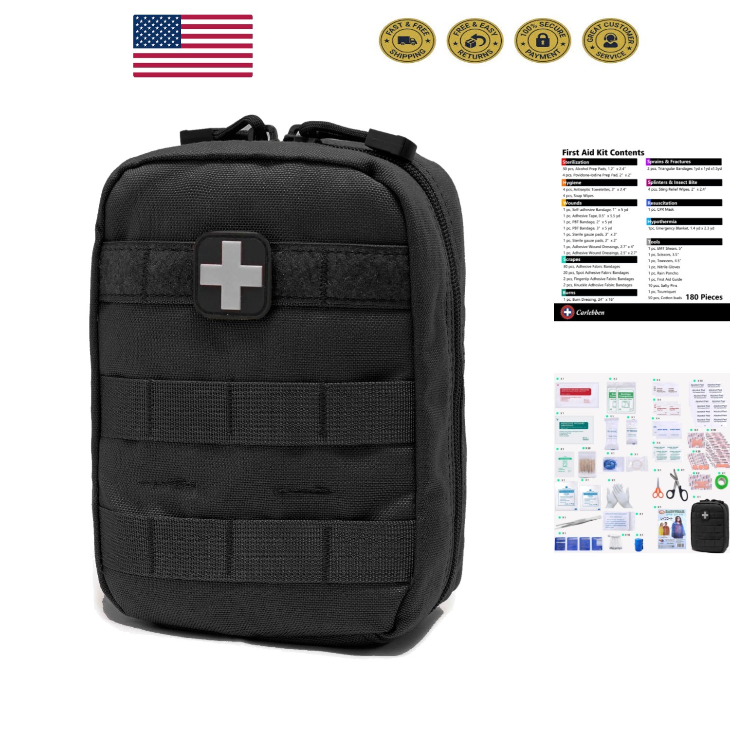 MOLLE Ifak Tactical Medical Pouch with 180 Supplies – Prepare for Emergencies