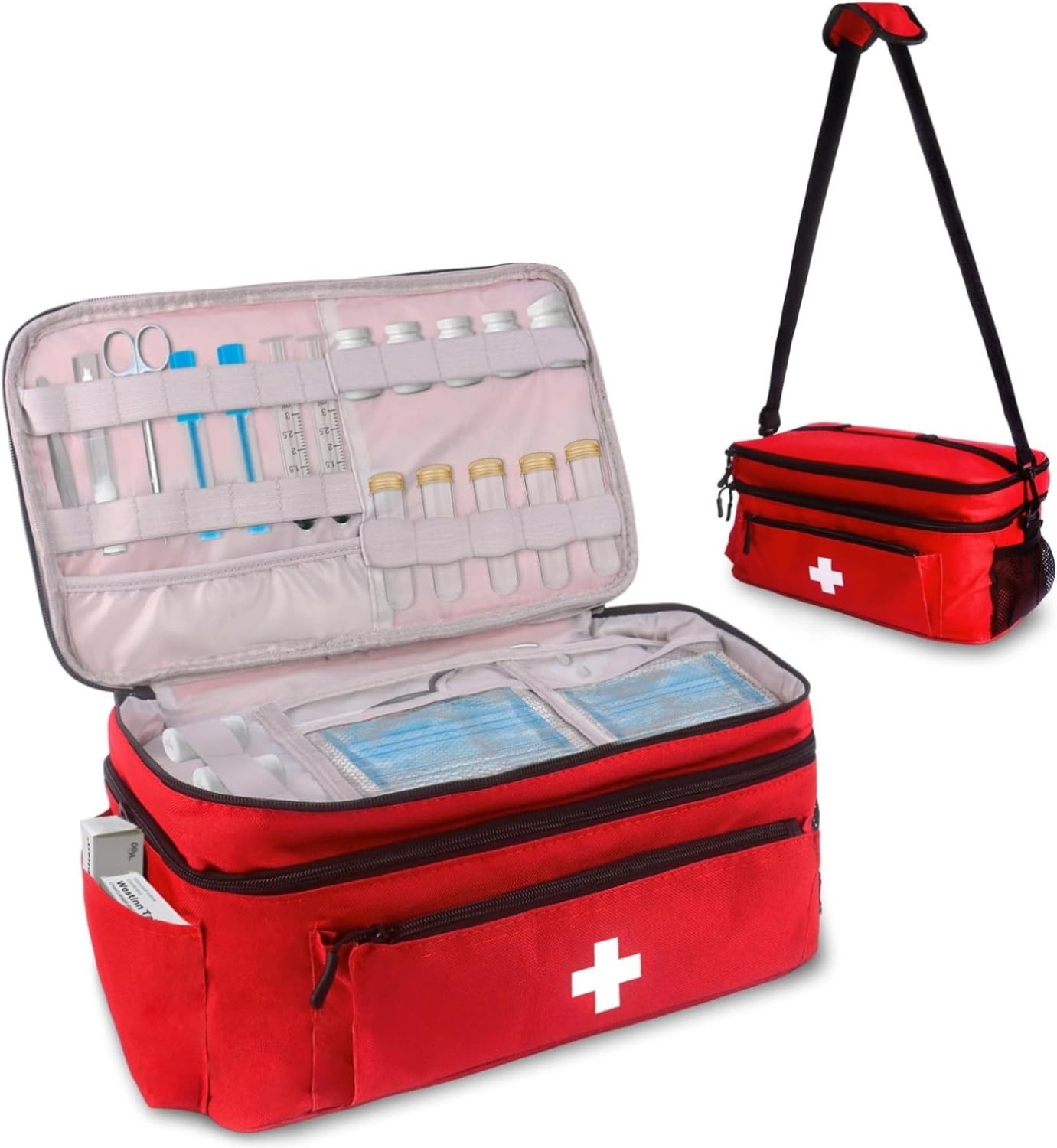First Aid Bag Empty Large 16×8.3×7 inch with Adjustable Shoulder Strap, Organ…