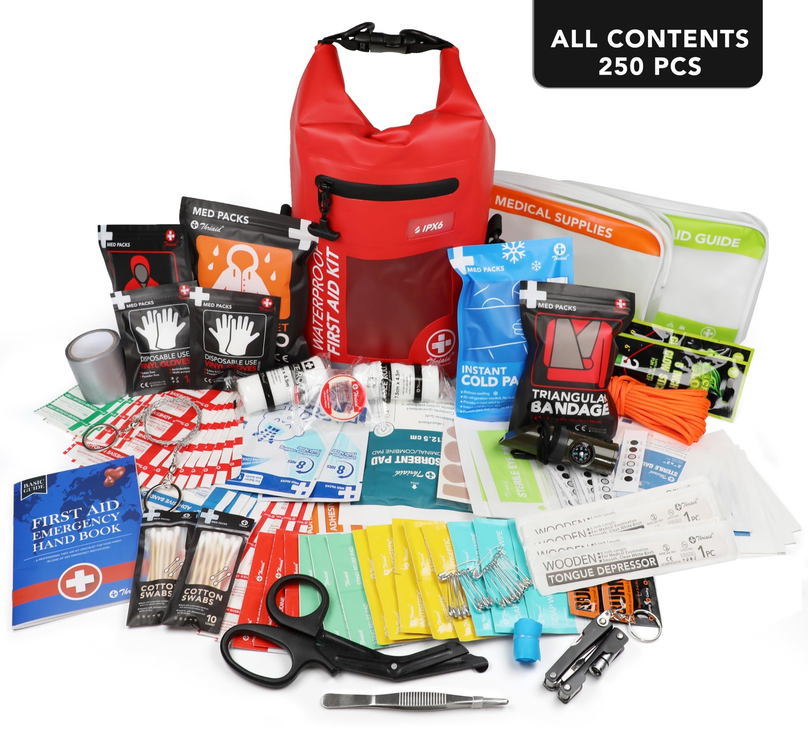 250 PCS Waterproof First Aid Kit, Roll Top Reflective Boat Dry Bag Bug Out Ba…