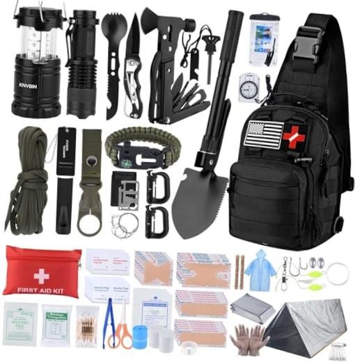 Survival Kit, 250pcs Survival Tools Tactical Gear and Trauma Bag, Black