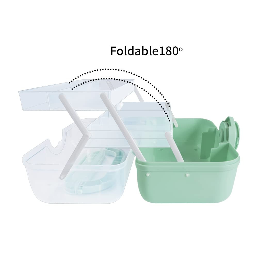 Mairuker Medicine Storage Containers 3-Tier Fold Tray Plastic Medical Green