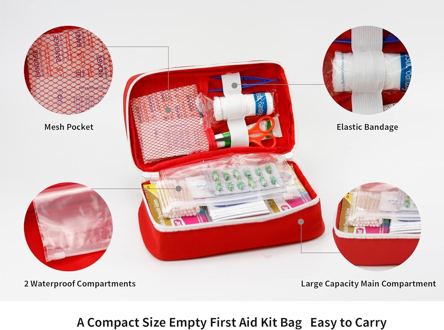 Portable Empty First Aid Kit Bag, Red Travel Medicine Pouch Small Medical Bag
